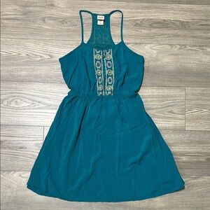 Mosimo - S - Teal Sleeveless Dress - Cinched Waste, Embroidered Front, Lace Back